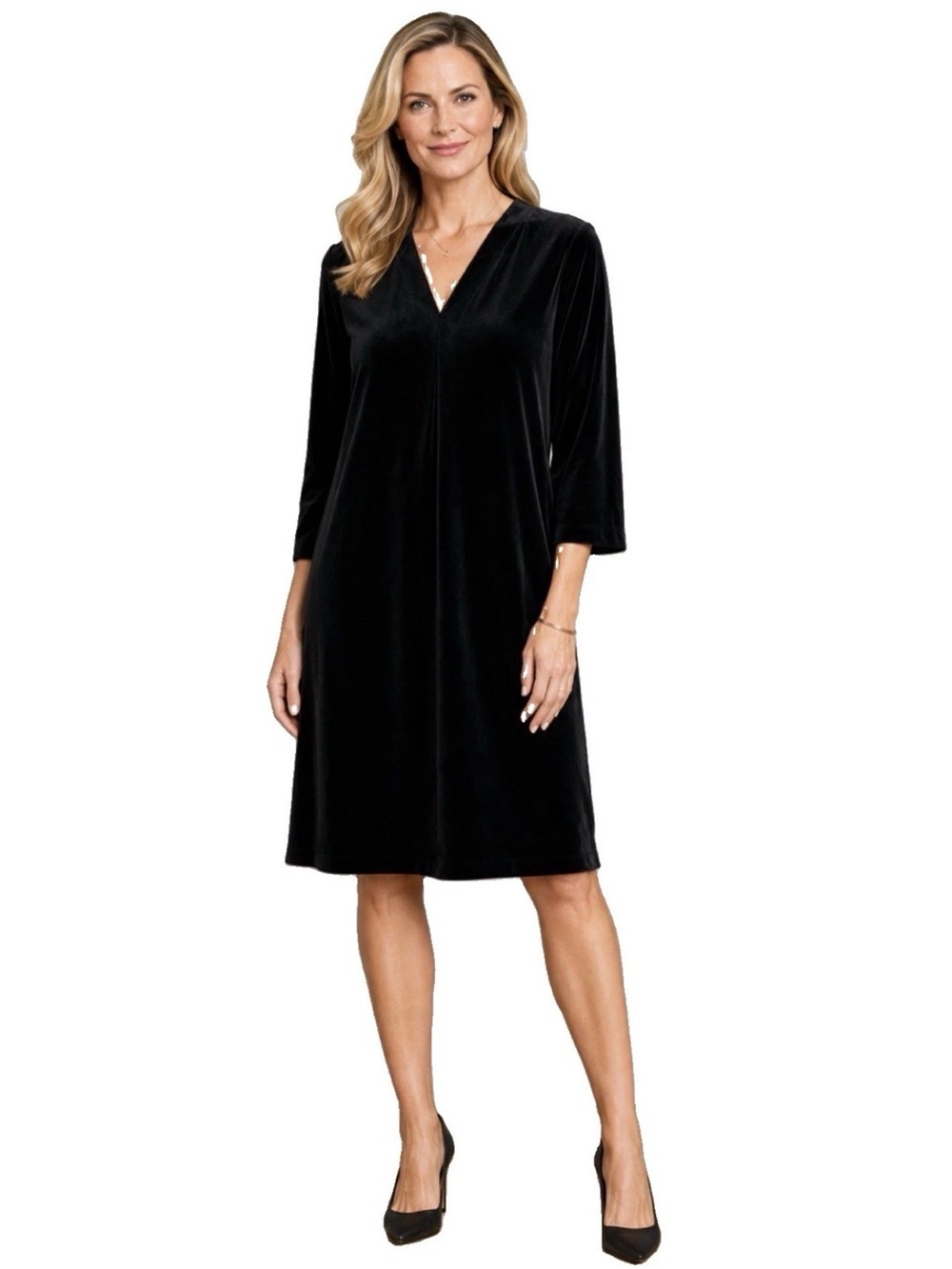 NEW J. Jill Women Black Velvet Midi Dress Size L Large Workwear Cocktail Party